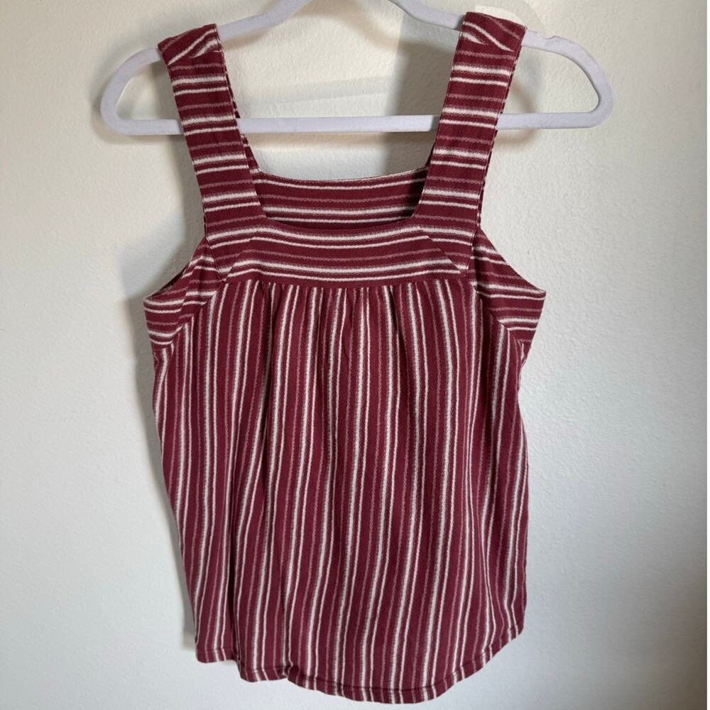 Lucky Brand Women's 100% Tank Top Wine Red Stripes Size XS‎